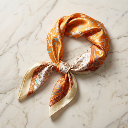 Foulard femme 70×70 cm Baroque orange doré – Roselys Paris