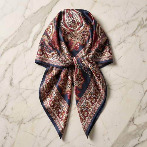 Foulard femme 70×70 cm Baroque noir bordeaux – Roselys Paris