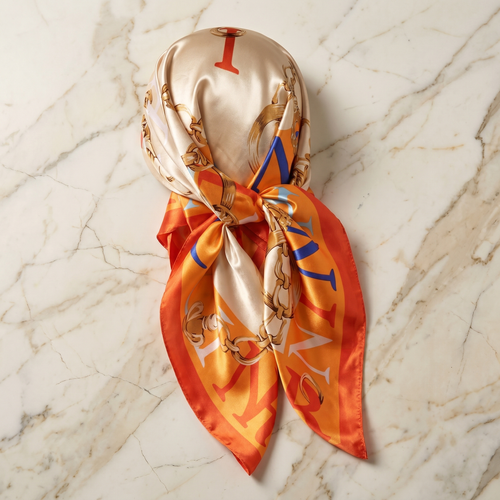 Foulard femme 70×70 cm Baroque orange doré – Roselys Paris