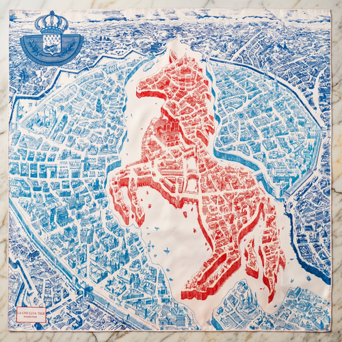 Foulard femme 70×70 cm Baroque bleu rouge – Roselys Paris