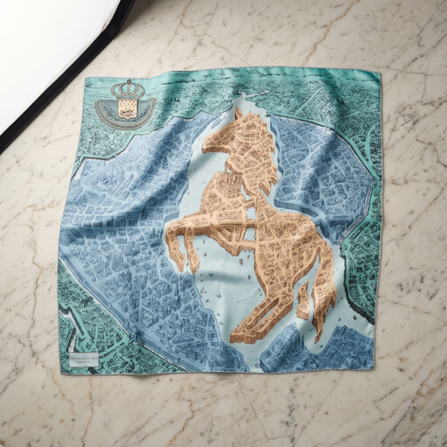 Foulard femme 70×70 cm Baroque turquoise beige – Roselys Paris