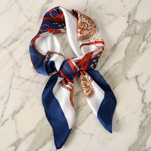 Foulard femme 70×70 cm Baroque marine rouge – Roselys Paris