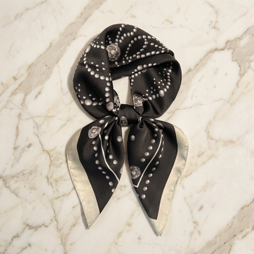 Foulard femme 70×70 cm Baroque noir argent – Roselys Paris