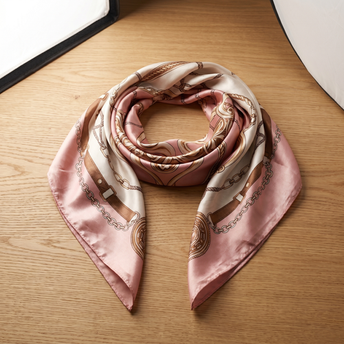 Foulard femme 70×70 cm Baroque rose crème – Roselys Paris