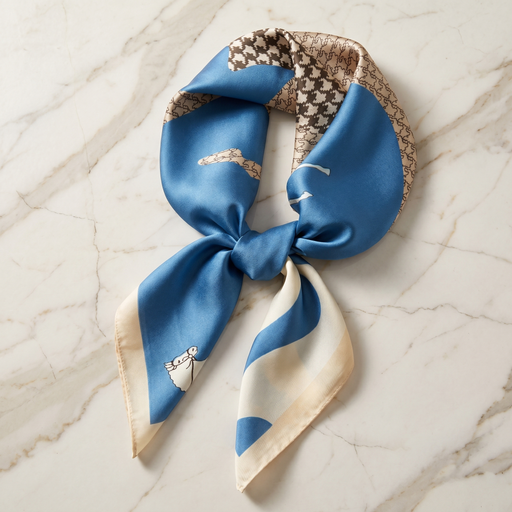 Roselys Paris foulard femme bleu crème abstrait carré satiné 70x70 cm