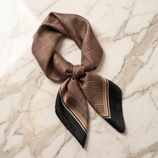 Foulard femme 70×70 cm Carreaux beige marron – Roselys Paris
