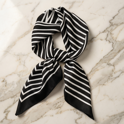 Foulard femme 70×70 cm Géométrique noir blanc – Roselys Paris