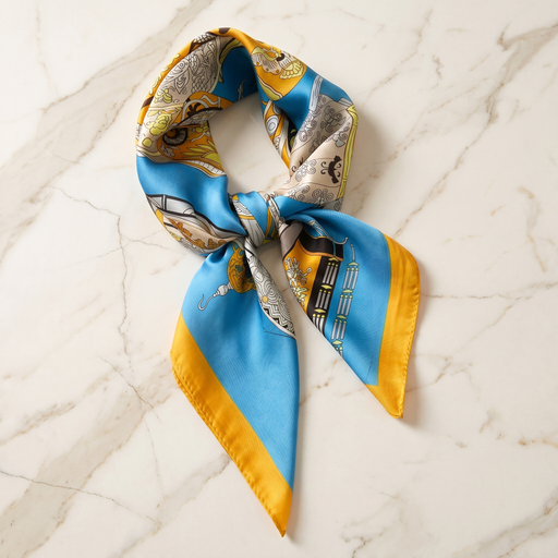 Foulard femme 70×70 cm Imprimé Animal bleu jaune – Roselys Paris