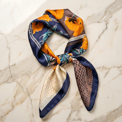 Foulard femme 70×70 cm Imprimé Animal marine orange – Roselys Paris