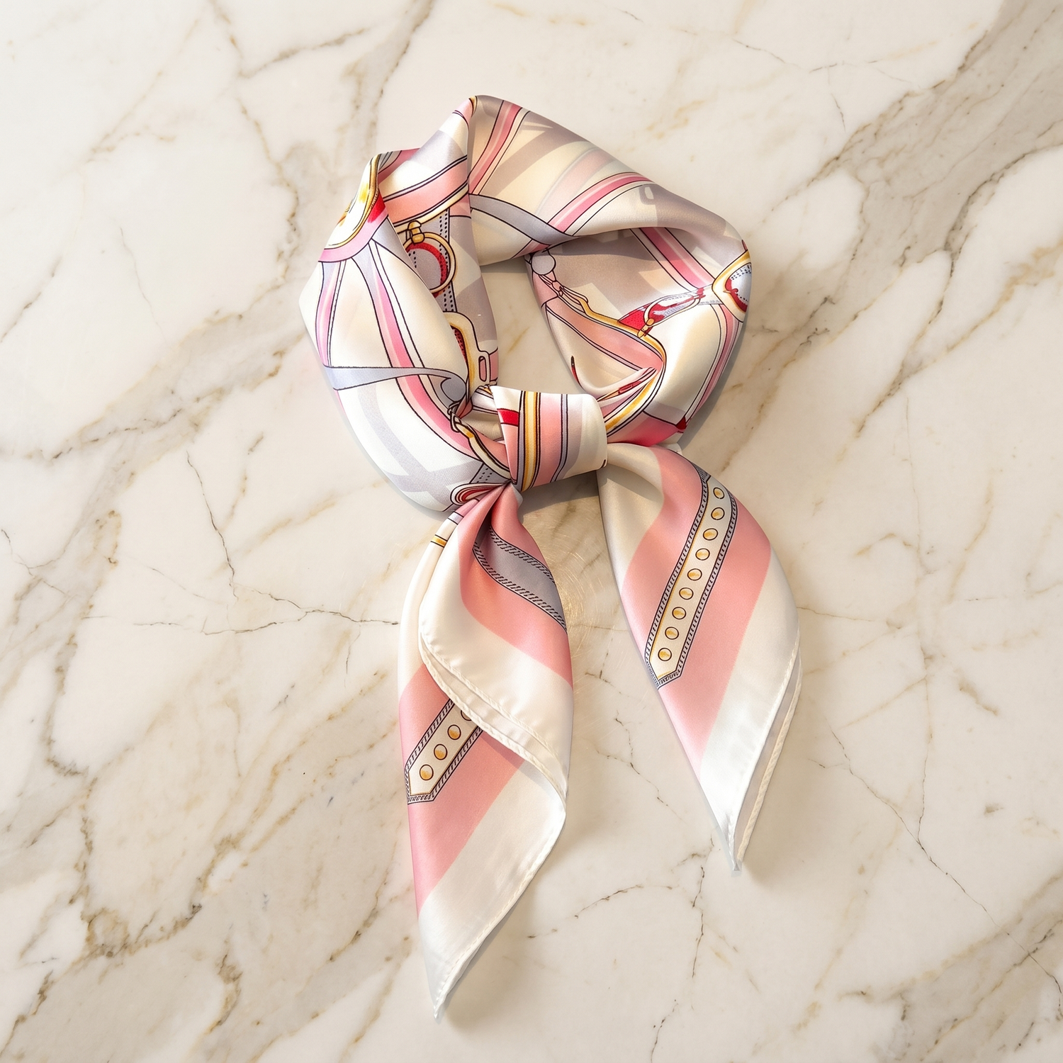 Roselys Paris foulard femme crème rose abstrait carré satiné 70x70 cm