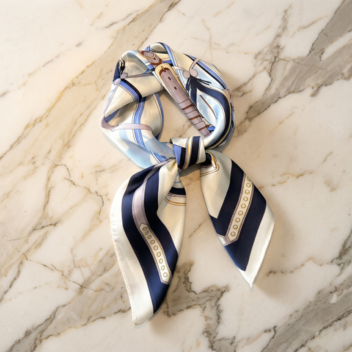 Foulard femme 70×70 cm Classique blanc marine – Roselys Paris