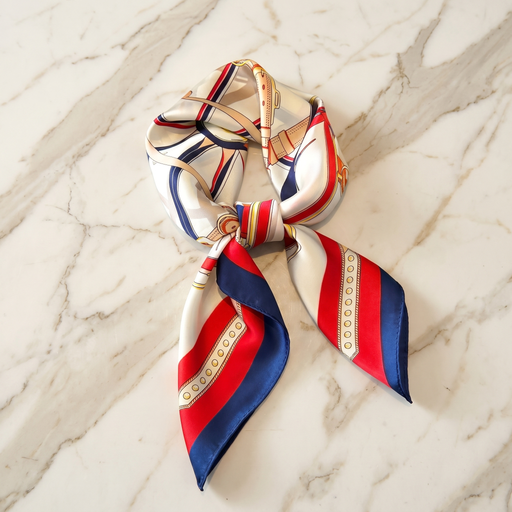 Foulard femme 70×70 cm Géométrique blanc rouge – Roselys Paris