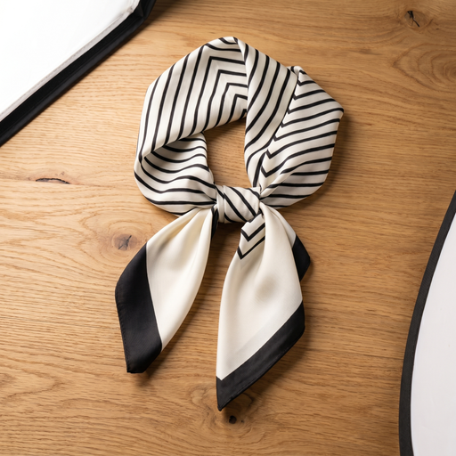 Foulard femme 70×70 cm Géométrique blanc noir – Roselys Paris
