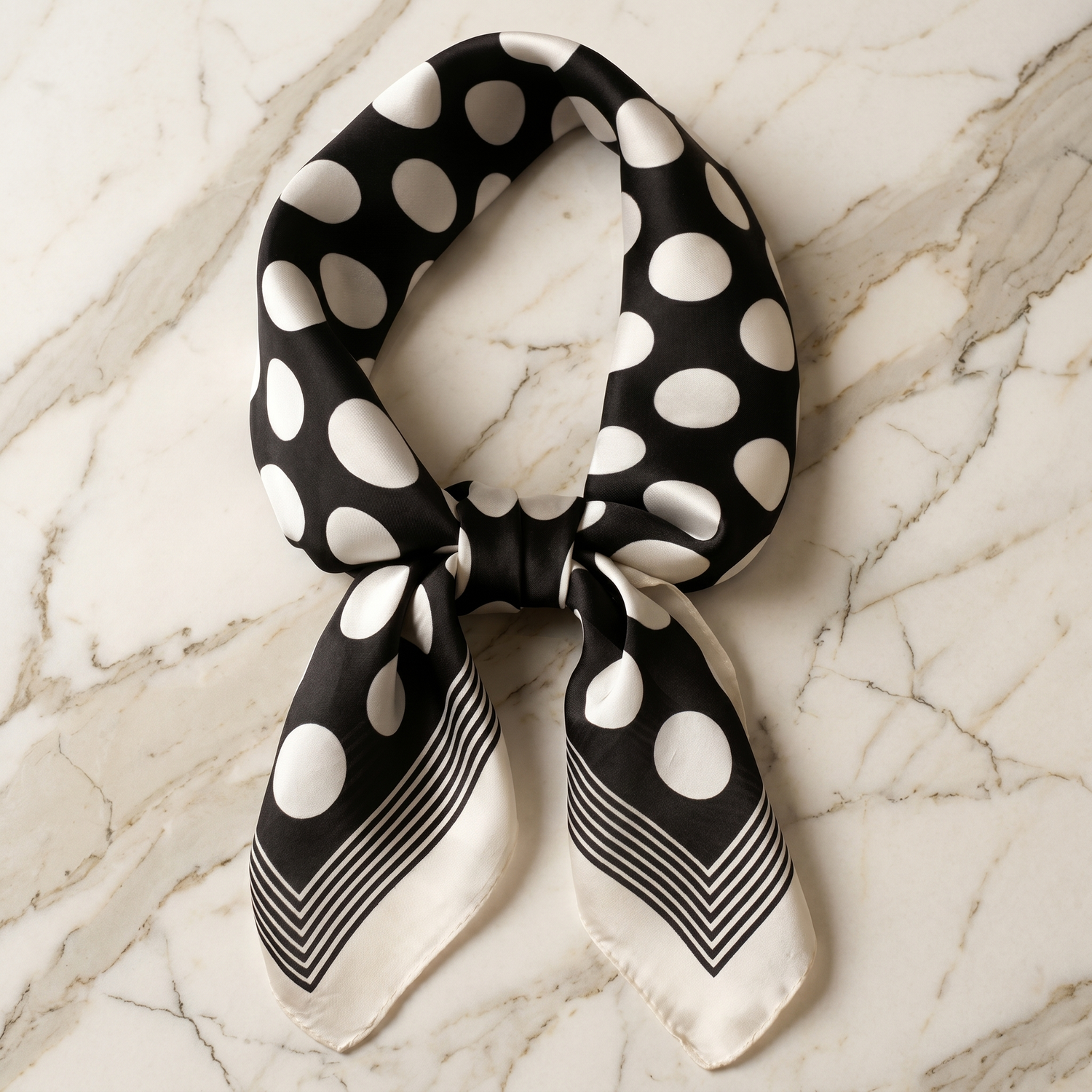 Roselys Paris foulard femme noir blanc géométrique carré satiné 70x70 cm