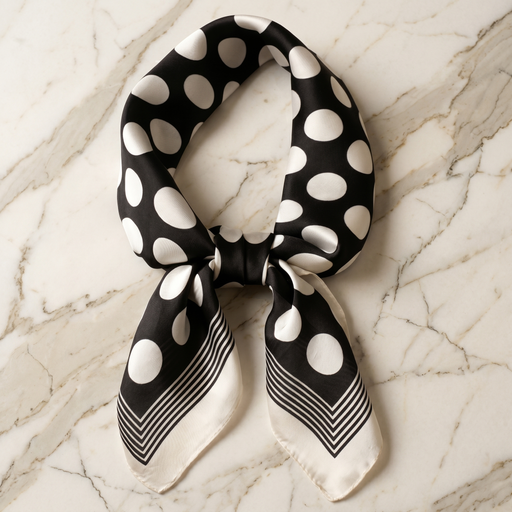 Foulard femme 70×70 cm Géométrique noir blanc – Roselys Paris