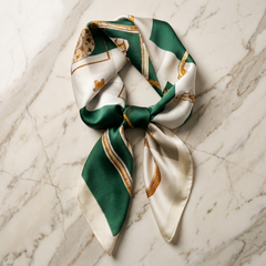Roselys Paris foulard femme crème vert baroque carré satiné 70x70 cm