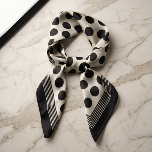 Foulard femme 70×70 cm Géométrique blanc noir – Roselys Paris