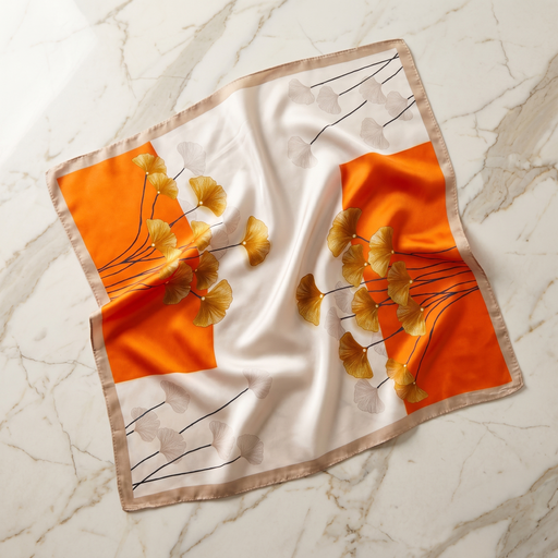 Foulard femme 70×70 cm Fleuri orange crème – Roselys Paris