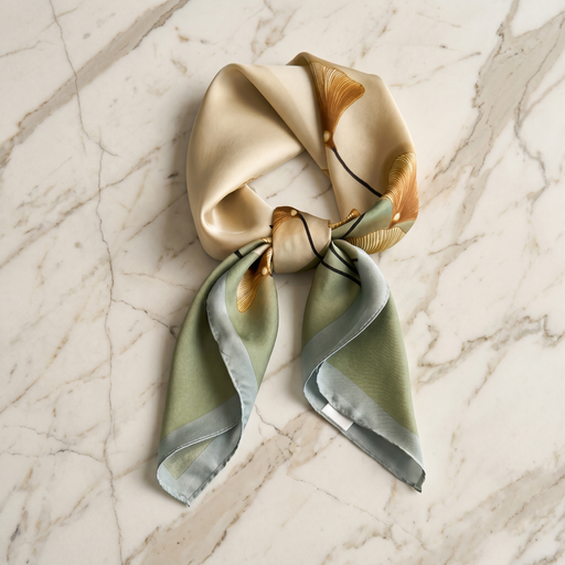 Foulard femme 70×70 cm Fleuri crème vert – Roselys Paris