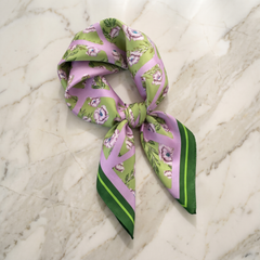 Roselys Paris foulard femme violet vert fleuri carré satiné 70x70 cm