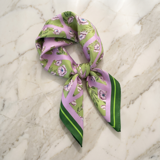 Foulard femme 70×70 cm Fleuri lilas vert – Roselys Paris