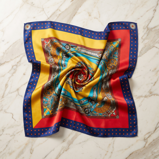 Foulard femme 70×70 cm Géométrique bleu rouge – Roselys Paris