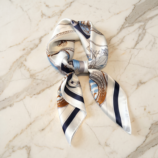 Foulard femme 70×70 cm Classique blanc marine – Roselys Paris