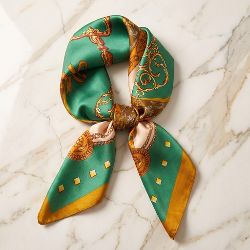 Foulard femme 70×70 cm Baroque vert doré – Roselys Paris