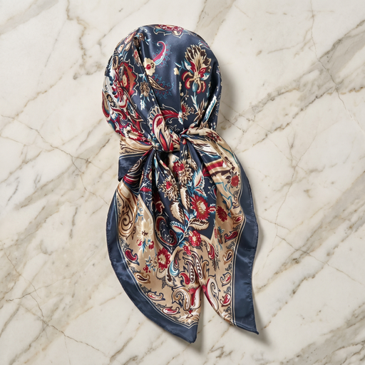 Foulard femme 70×70 cm Paisley marine crème – Roselys Paris