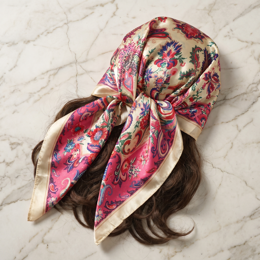 Foulard femme 70×70 cm Paisley rouge crème – Roselys Paris