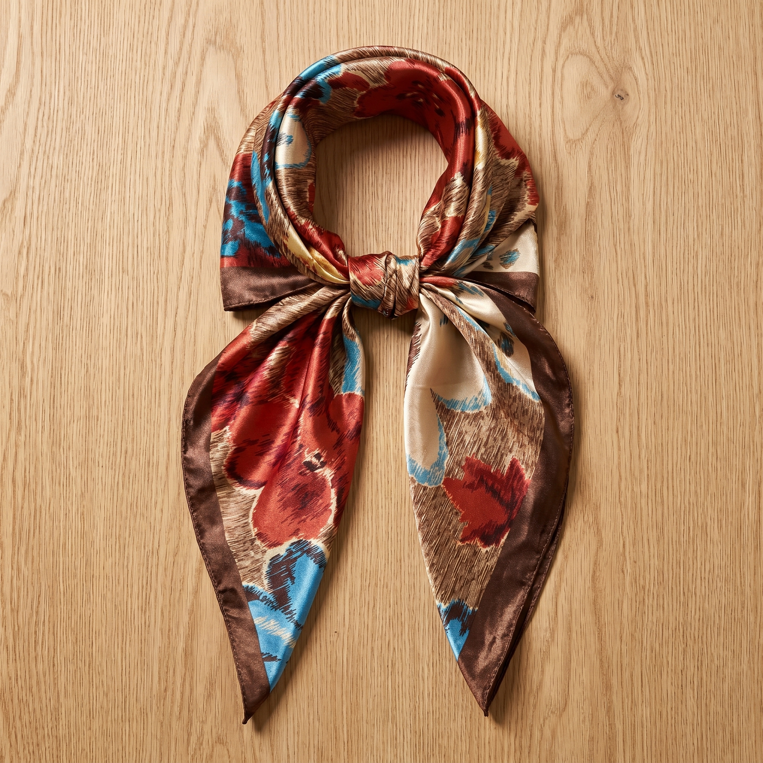 Roselys Paris foulard femme crème rouge fleuri carré satiné 70x70 cm
