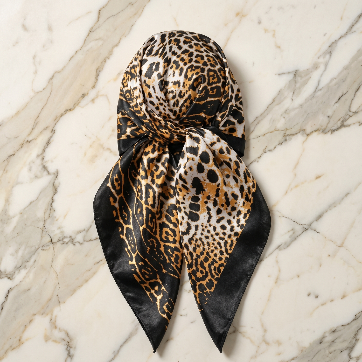 Roselys Paris foulard femme beige marron animalier carré satiné 70x70 cm