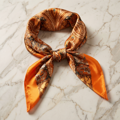 Roselys Paris foulard femme orange crème baroque carré satiné 70x70 cm