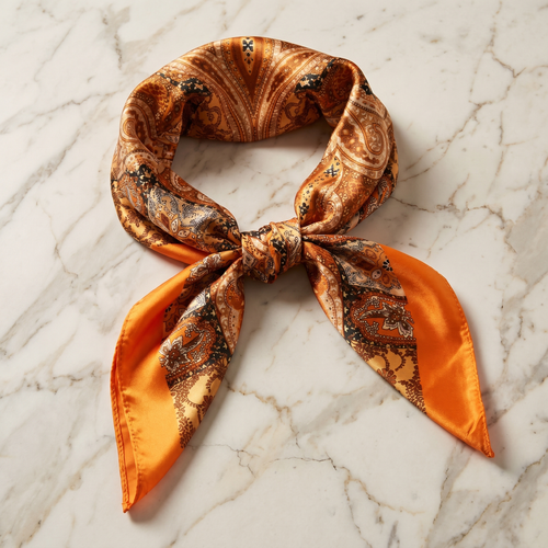 Foulard femme 70×70 cm Baroque orange doré – Roselys Paris