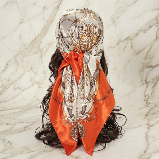 Roselys Paris foulard femme crème orange baroque carré satiné 70x70 cm