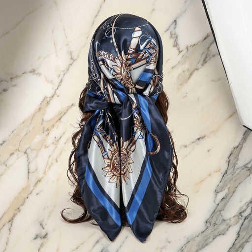 Roselys Paris foulard femme marine bleu baroque carré satiné 70x70 cm