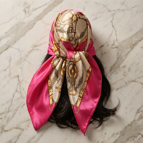 Foulard femme 70×70 cm Baroque rose crème – Roselys Paris