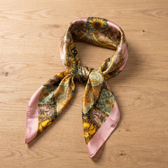 Roselys Paris foulard femme crème vert fleuri carré satiné 70x70 cm
