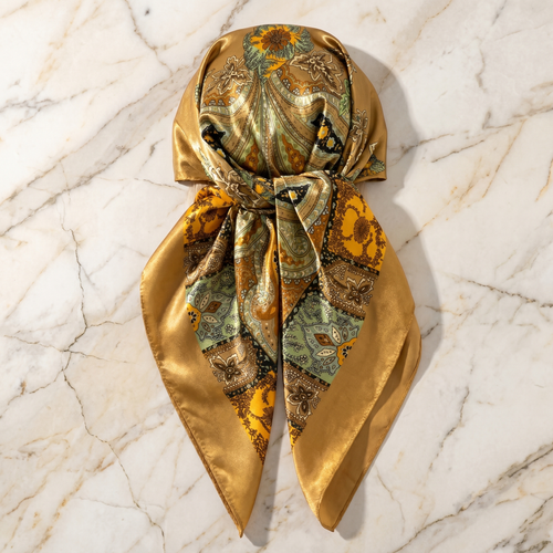 Foulard femme 70×70 cm Baroque doré beige – Roselys Paris