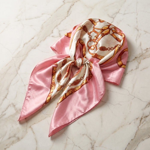 Foulard femme 70×70 cm Baroque rose doré – Roselys Paris