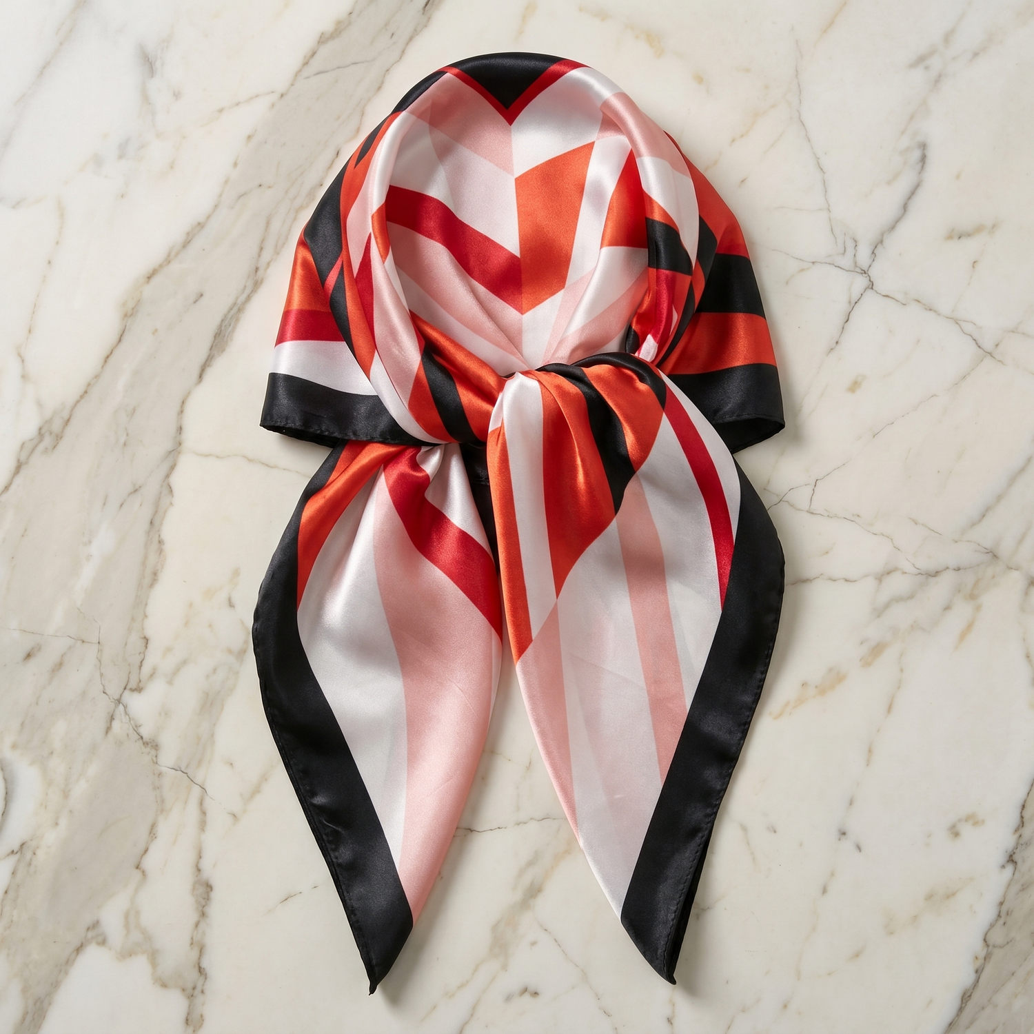 Roselys Paris foulard femme rouge blanc abstrait carré satiné 70x70 cm