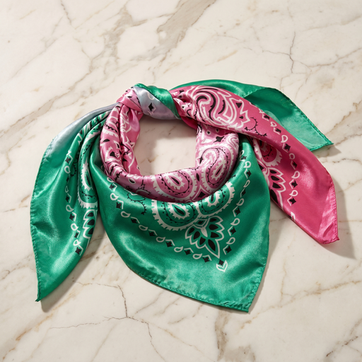 Roselys Paris foulard femme vert rose paisley carré satiné 70x70 cm