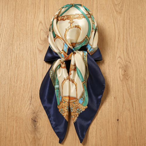 Foulard femme 70×70 cm Baroque crème turquoise – Roselys Paris