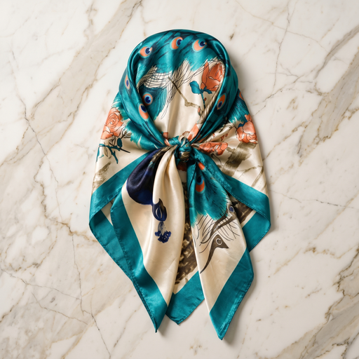 Roselys Paris foulard femme vert orange fleuri carré satiné 70x70 cm
