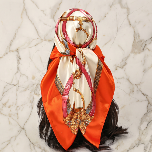 Foulard femme 70×70 cm Baroque orange crème – Roselys Paris