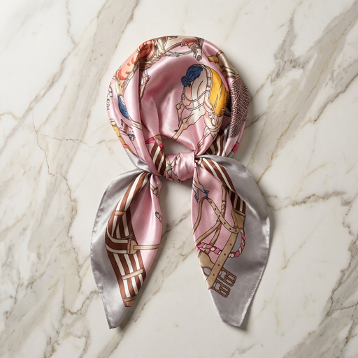 Roselys Paris foulard femme rose crème baroque carré satiné 70x70 cm