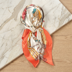 Roselys Paris foulard femme crème orange baroque carré satiné 70x70 cm