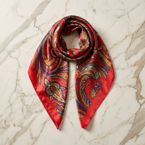 Foulard femme 70×70 cm Baroque rouge doré – Roselys Paris