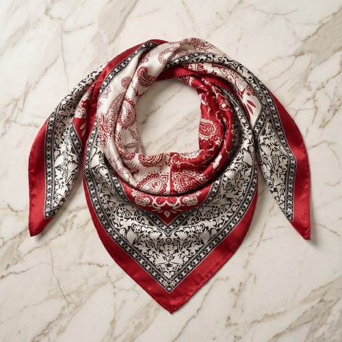 Foulard femme 70×70 cm Baroque rouge blanc – Roselys Paris