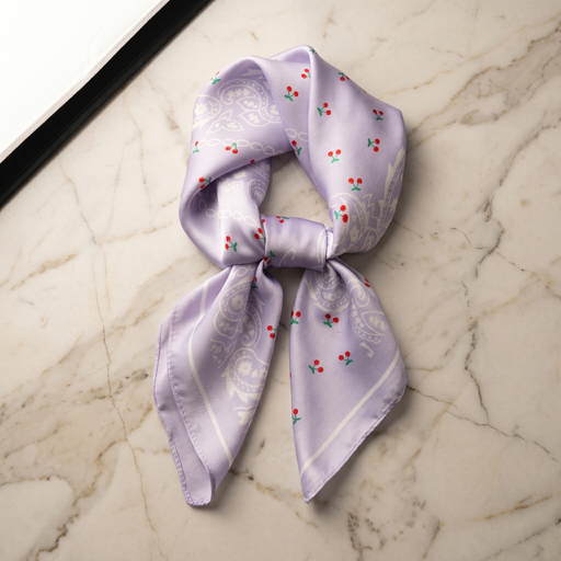 Roselys Paris foulard femme violet blanc fleuri carré satiné 70x70 cm